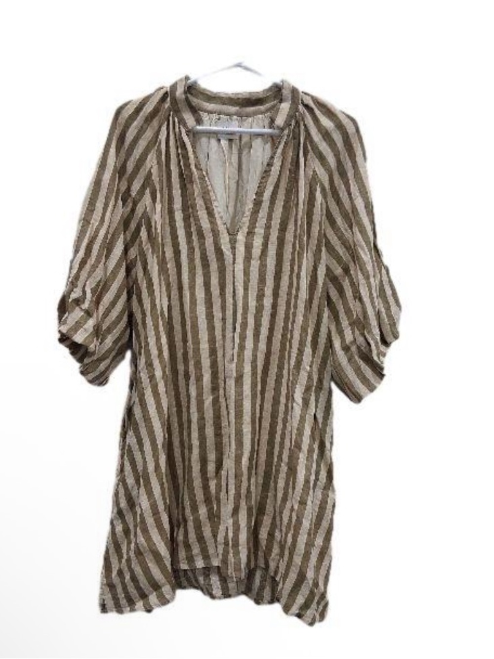 DISSH Striped Brown and Cream V-Neck Tunic Dress